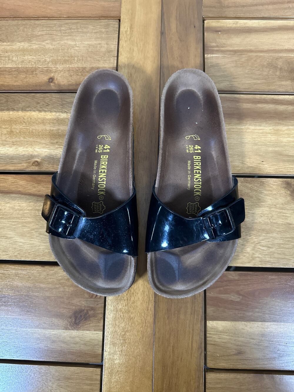 Birkenstock Madrid Black Patent Buckle Slide Sandals 41 US 10
